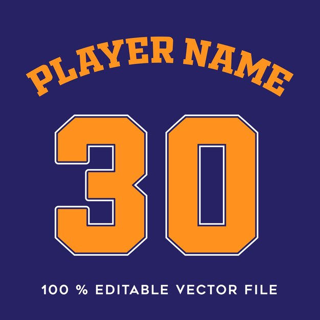 Numero di maglia nome della squadra di basket stampabile effetto testo modificabile vettore.