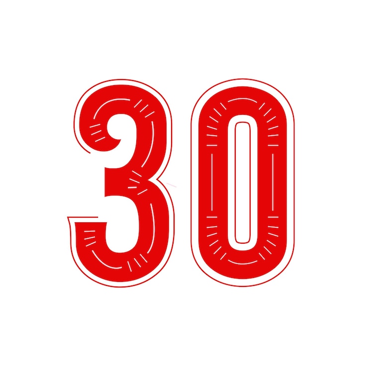 Vector jersey nummer 30 rode kleur typografieontwerp.