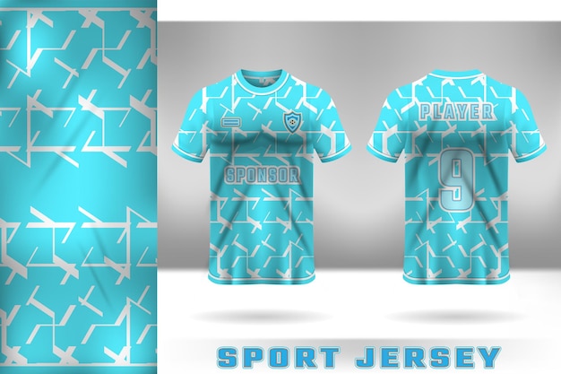 Vector jersey sjabloonontwerp eenvoudig en elegant patroon in lichtblauw met voorkant en achterkant