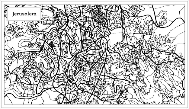 黒と白の色でエルサレムイスラエルの都市地図。ベクトルイラスト。白地図。