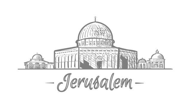 Vector jerusalem skyline landscape hand drawn sketch