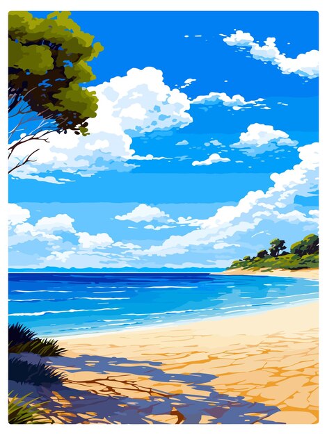 Vector jervis bay australia deco vintage travel poster souvenir postcard portrait painting wpa illustration