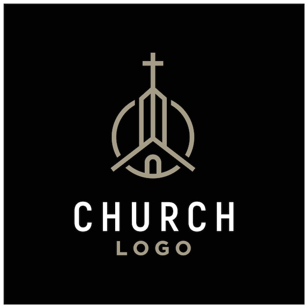 Vector jesus christ cross on top tower roof building for christian church community logo design inspiratie