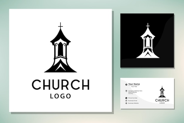 Vector jesus christ cross on top tower roof building for christian church community logo design inspiration