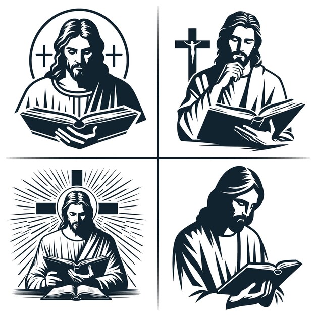 Jesus Christ Crown of Thorns vector jesus reading a bible Cross vector