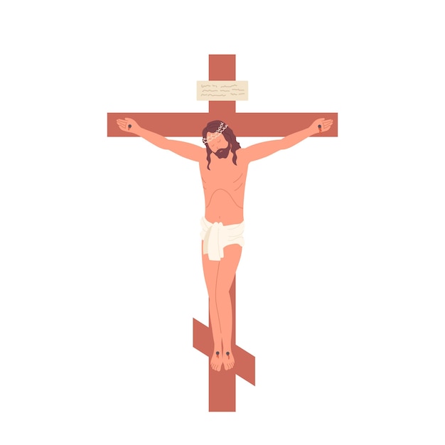 Jesus Christ crucified on cross isolated on white background Bible and holy characters concept