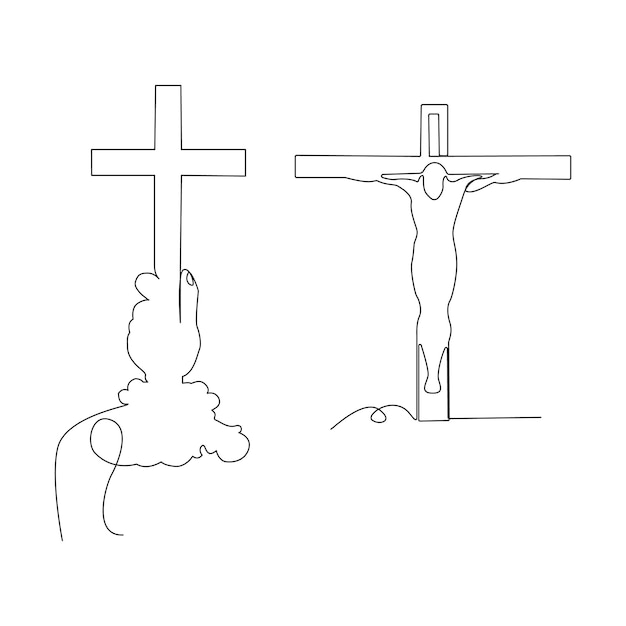 Jesus Christ sketch good Friday continuous single line and easter day cross outline vector art