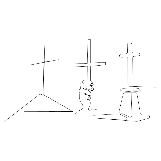 Gesù cristo schizzo il venerdì santo a linea singola continua e il giorno di pasqua croce contorno arte vettoriale