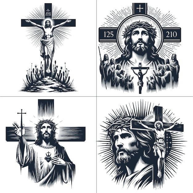Vector jesus christ thorn crown vector cross jesus face cristo cristiano religion silhouette