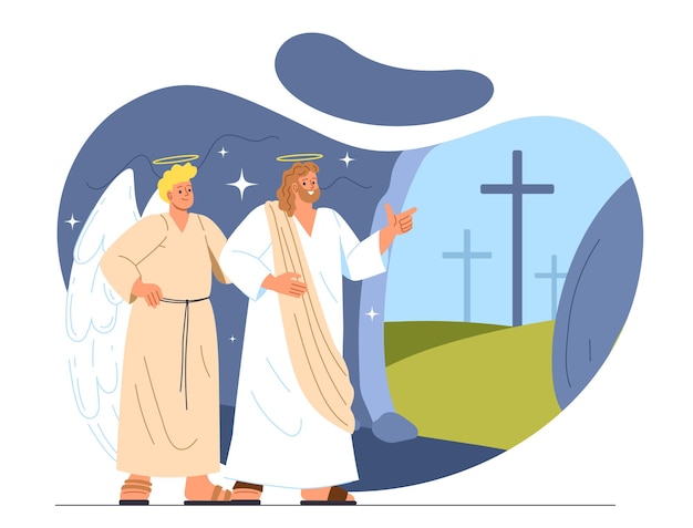 Jesus christ with angel vector concept