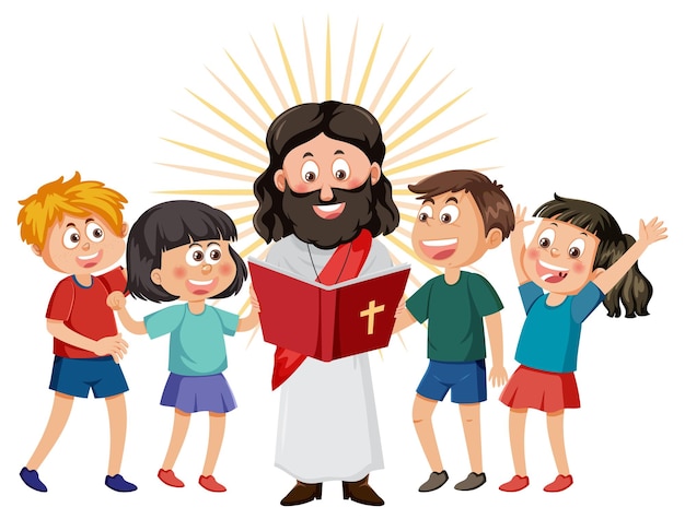 Vector jesus christ with children isolated