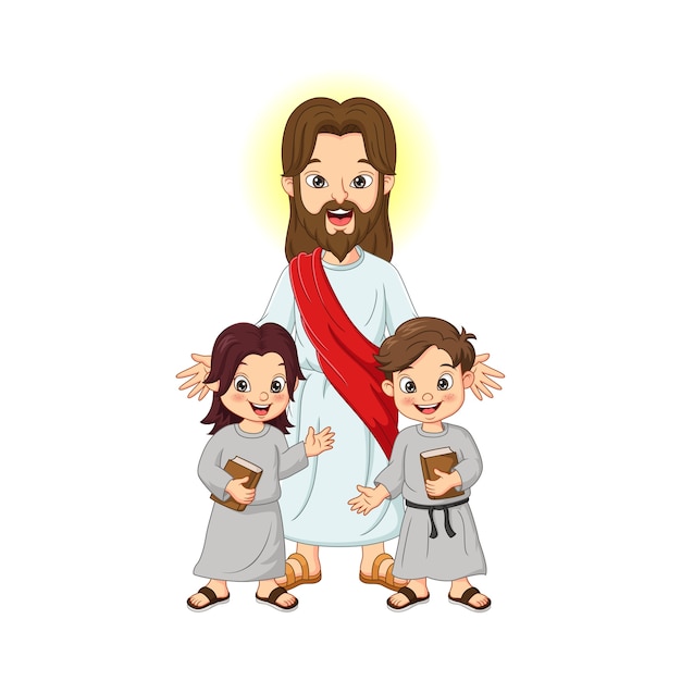 Jesus christ with kids and holy bible book