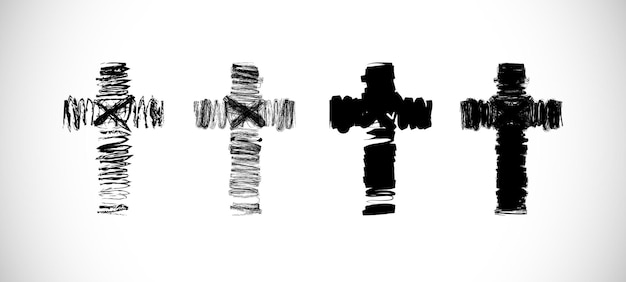 Jesus cross Set of artistic sketches Hand drawing style Black and white concept Brushing stroke