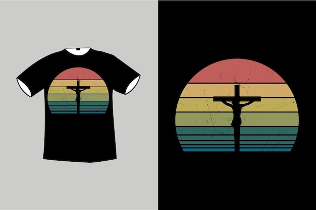 Jesus on cross  sunset retro vintage tshirt design