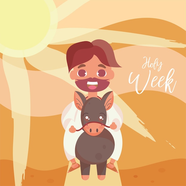 Jesus on a donkey Holy week Vector illustration