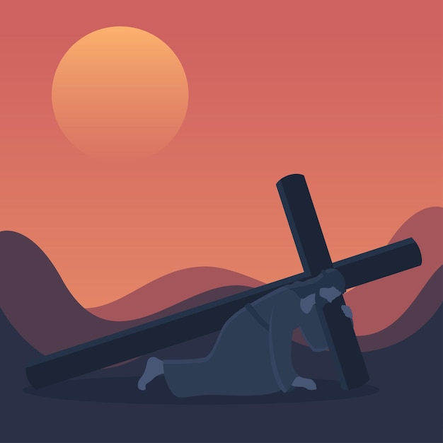 Vector jesus falls crucifixion of christ holy friday