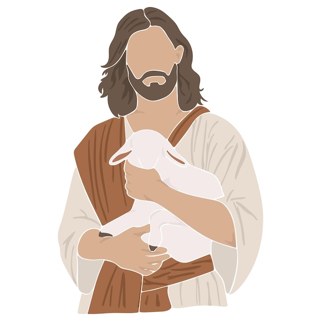 Vector jesus holds a sheep in his arms boho silhouette christian vector illustration