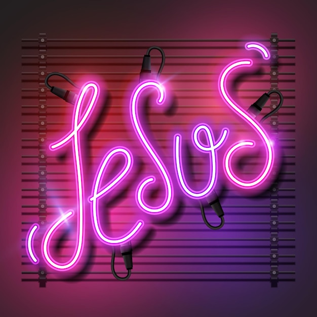 Vector jesus neon light. jesus neon sign. neon of jesus. purple neon of jesus. light neon of jesus.