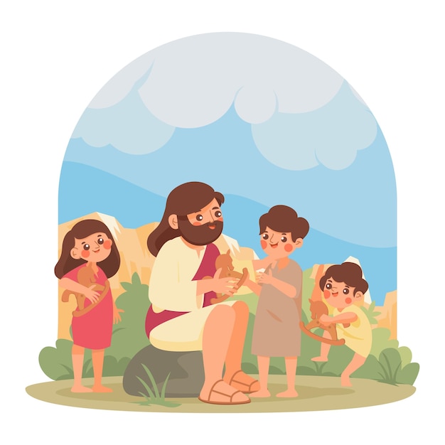 Vector jesus with the children illustration