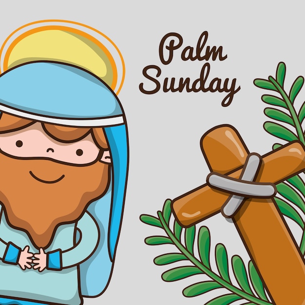 Vector jesus with cross and palm branches religion