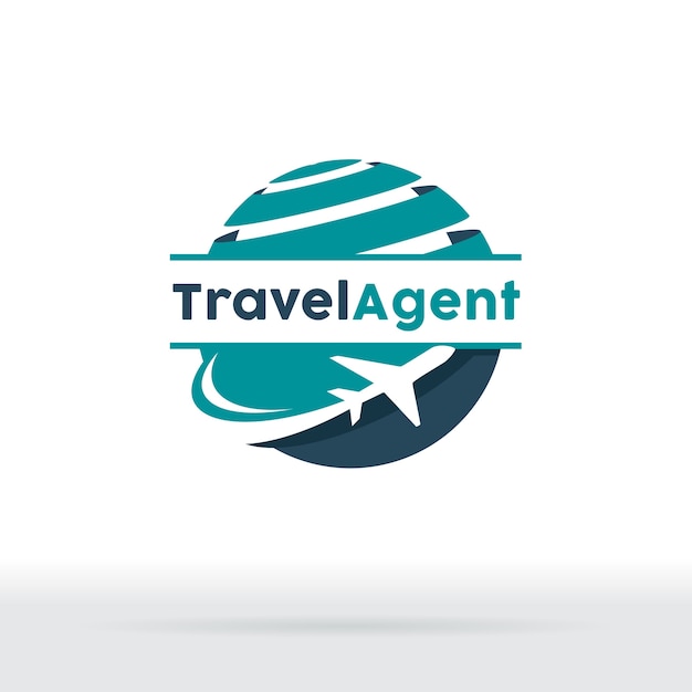 Vector jet aircraft with globe symbol for travel agency, tour company, air ticket agency.