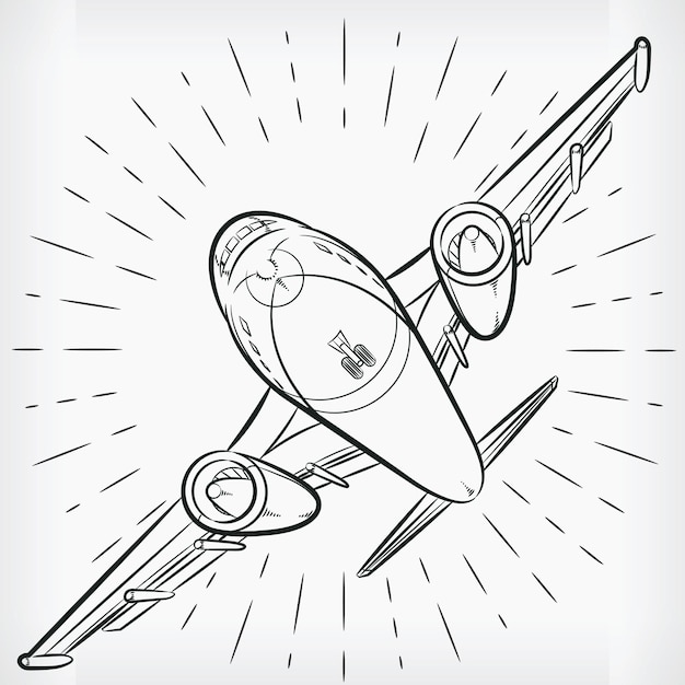 Vector jet airplane doodle flight hand drawing sketch