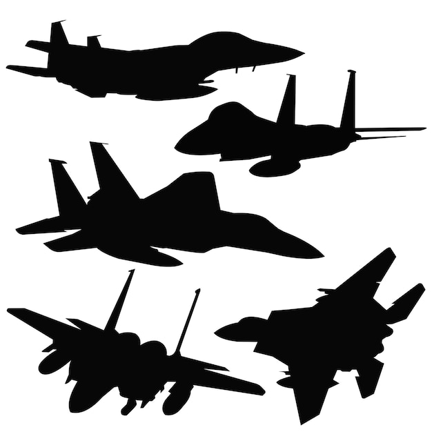 Jet fighter silhouette set vector