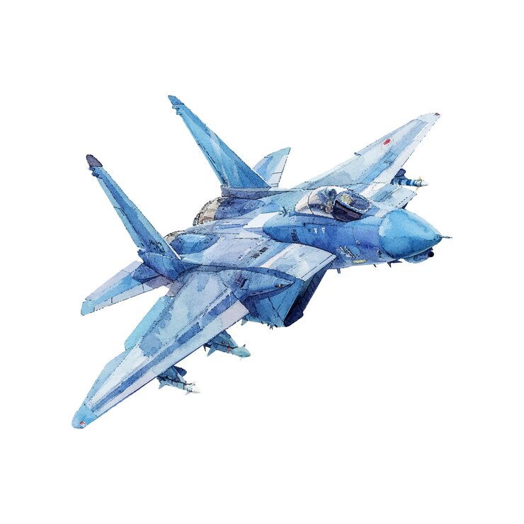 Vector 수채화 스타일의 제트 전투기 터 일러스트레이션