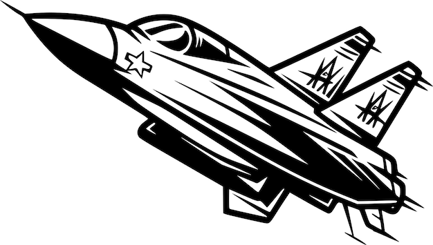 Vector jet fighter zwart-wit vector illustratie