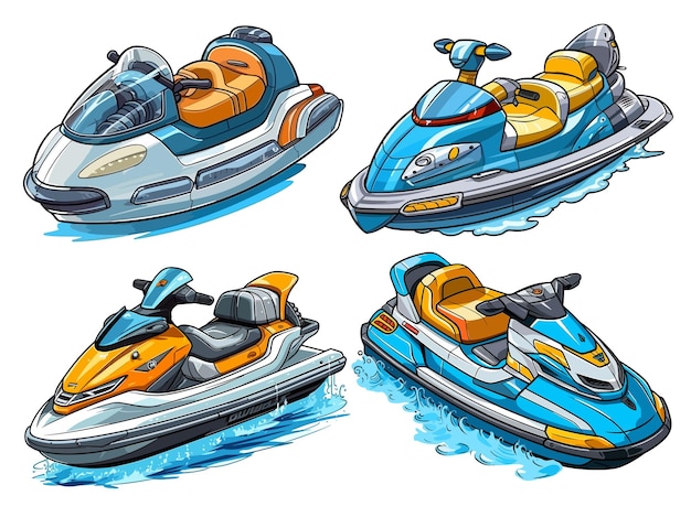 Jet Ski Cartoon set isolated on a white Background