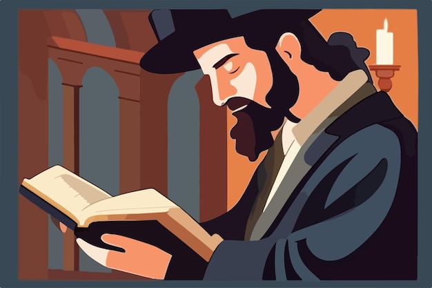 Jew reading torah judaism religion in synagogue rabbis vector illustration