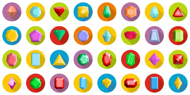 Jewel icons set, flat style