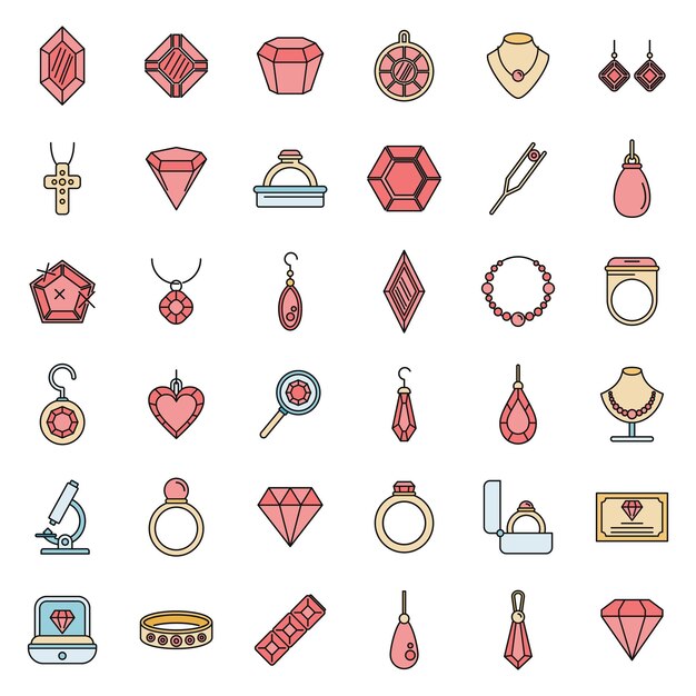 Vector jeweler gem icons set vector color line