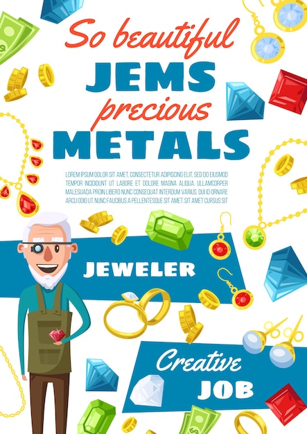 Jeweler profession gems and jewels