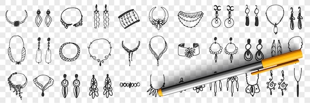 Illustrazione stabilita di doodle di gioielli e accessori