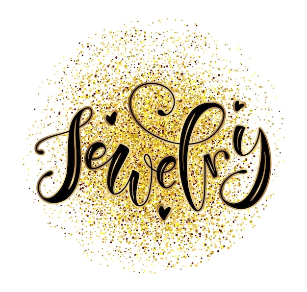 Jewelry black lettering on gold background vector illustration