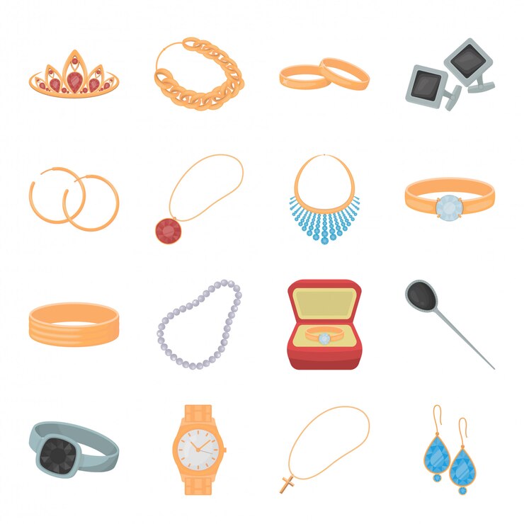 Vector jewelry  cartoon set icon.  illustration fashion jewellery  .isolated cartoon set icon gold jewelry.