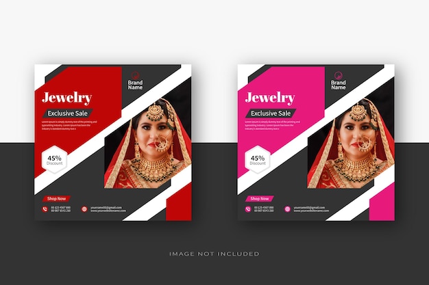 Jewelry collection social media post design or web banner or instagram post template or squer flyer