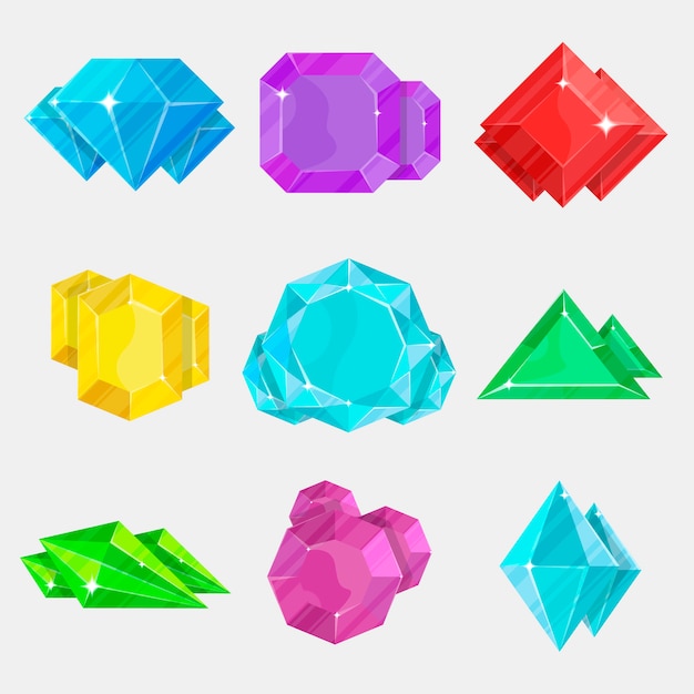 Jewelry colorful gemstone icon set