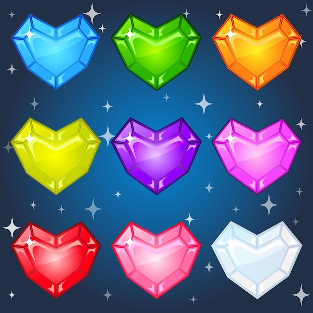 Вектор Ювелирные изделия colorful shape hearts для игр на 3 матча