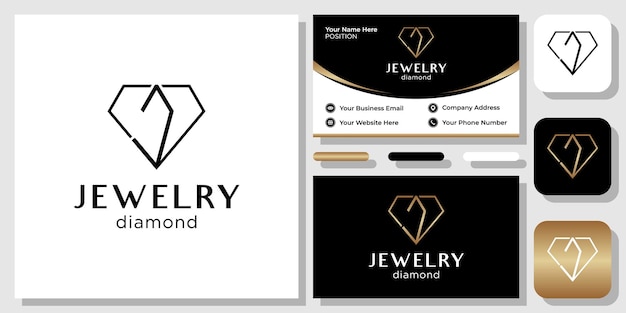 Vector jewelry diamond symbol luxury gemstone gold with business card template