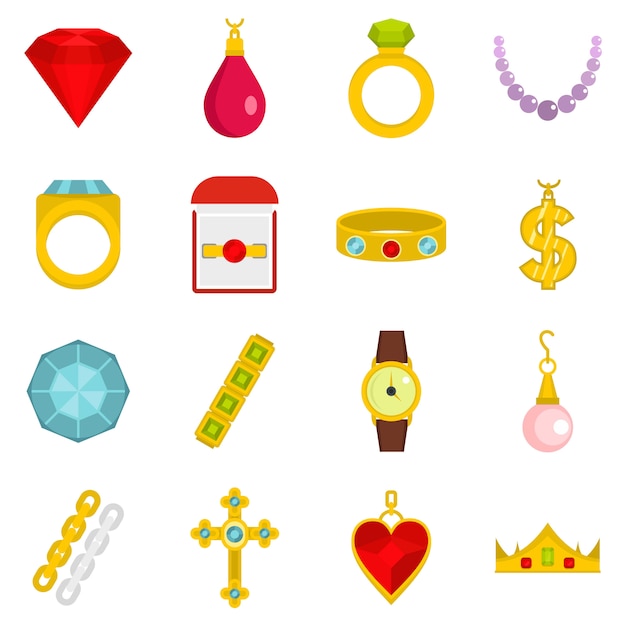 Jewelry items icons set in flat style