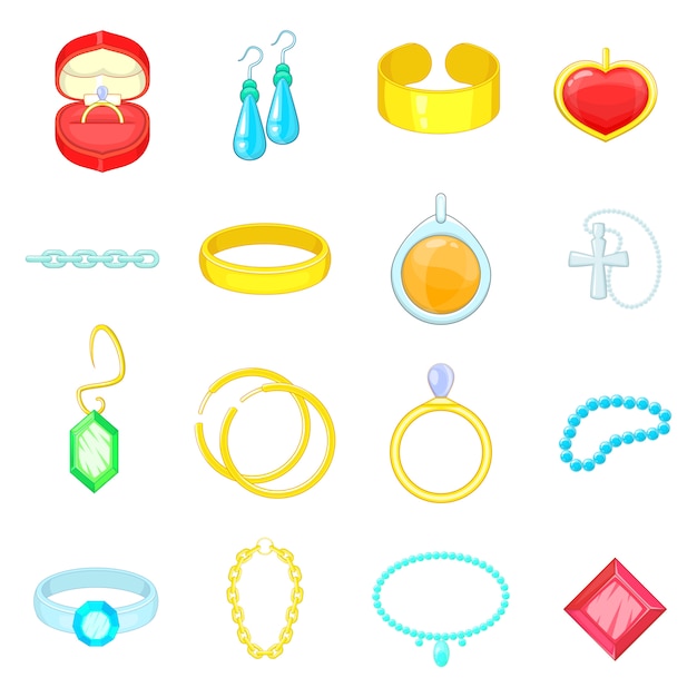 Jewelry items icons set