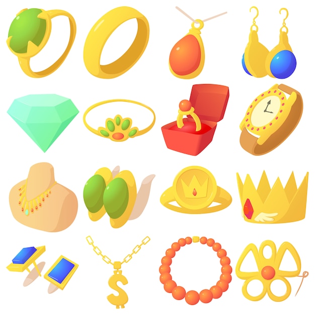 Jewelry items icons set