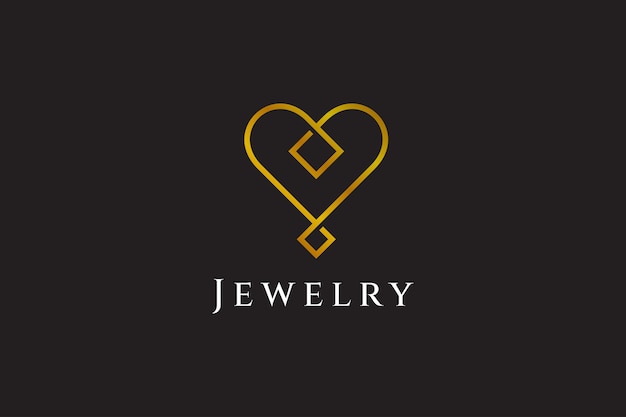 Logo di gioielli con cuore e forma di diamante in stile design line art