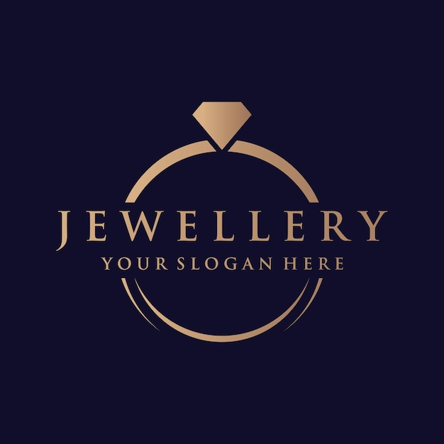 Vector jewelry ring abstract logo template design with luxury diamonds or gemsisolated on black and white backgroundlogo can be for jewelry brands and signs