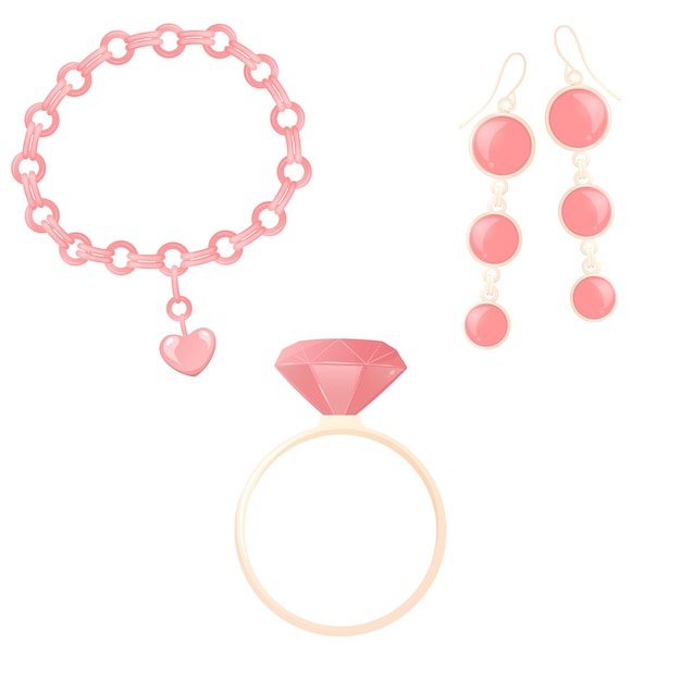 Vector jewelry set in trendy pink color