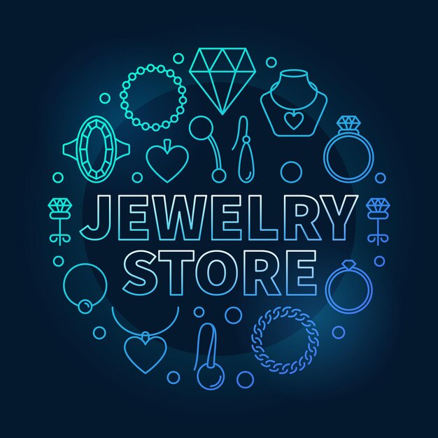 Vector jewelry store blue vector round illustration on dark background