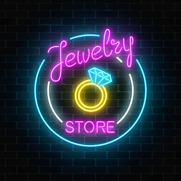 Jewelry store glowing neon signboard