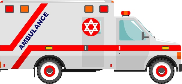 Jewish Ambulance Emergency Car with Shield of David Symbol on the Side Icon in Flat Style Vector